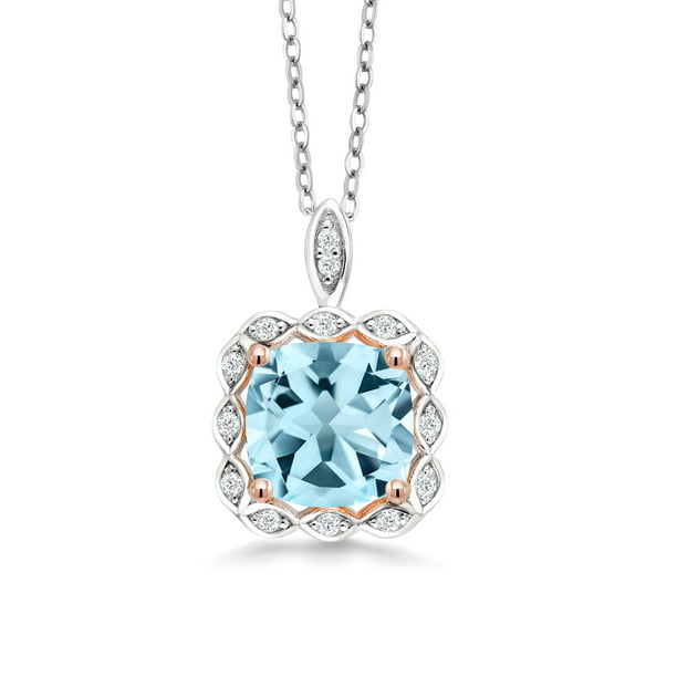 2.91 Total Carat Weight with 18 Inch Silver Chain Gem Stone King 925 Sterling Silver Natural Swiss Blue Topaz Pendant Necklace 8MM Cushion Cut 